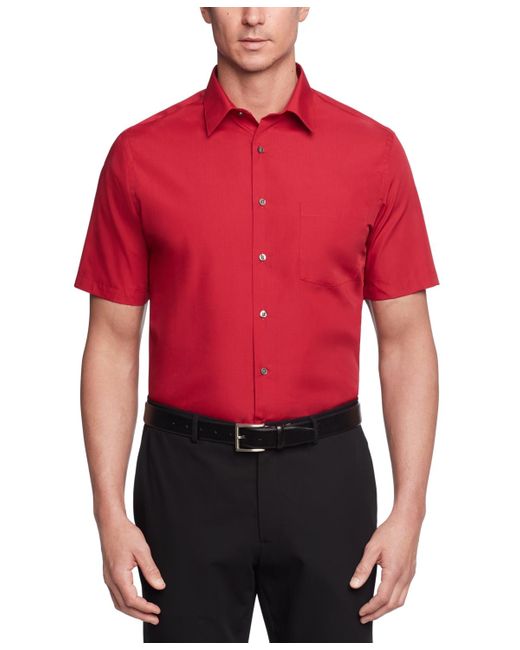 Van Heusen Red Poplin Solid Short-sleeve Dress Shirt for men