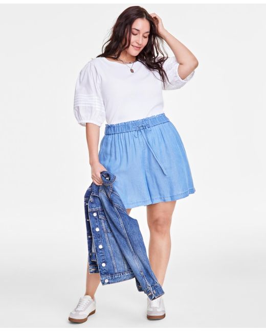 On 34th Blue Trendy Plus Drawstring-waist High-rise Shorts