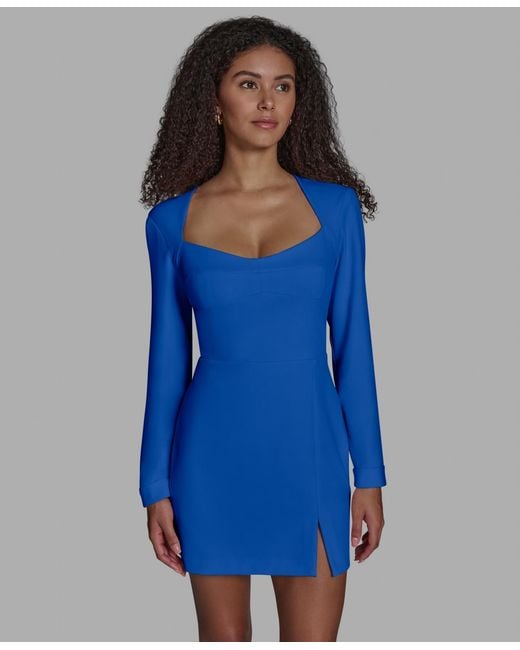BCBGMAXAZRIA Blue Square Neck Corset A-line Dress