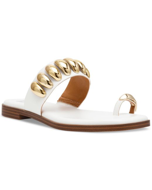 Dolce Vita Women's White Moon Embellished Thong Slide Flat Sandals