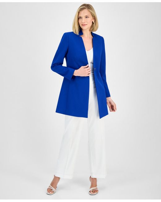 Tahari White Twill Notched-collar One-button Topper
