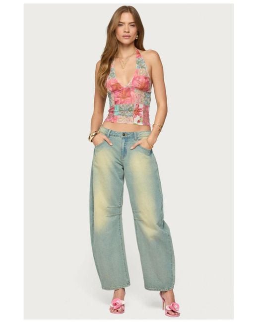 Edikted Red Catie Printed Mesh Halter Top