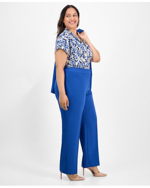 Kasper Blue Plus Size Straight-leg Pants