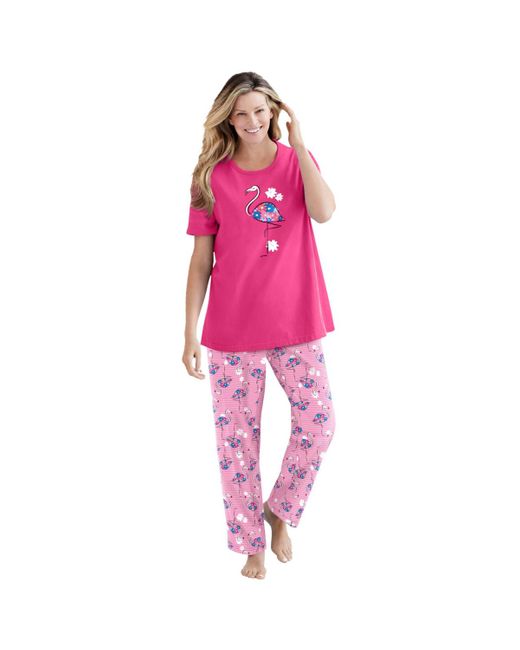 Dreams & Co. Pink Plus Size Graphic Tee Pj Set