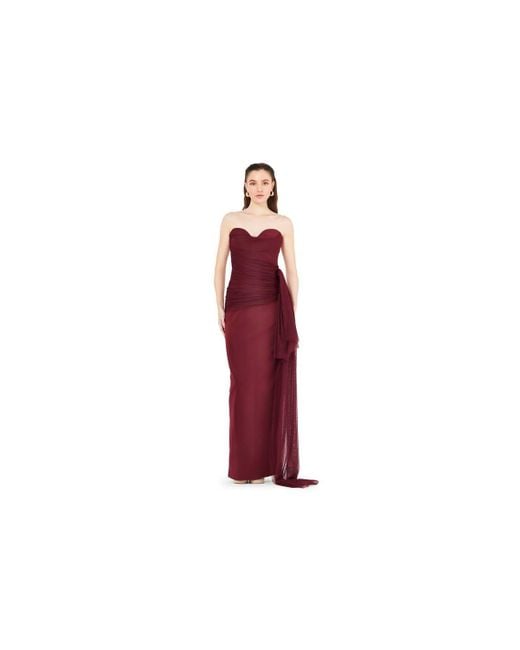 Amiri Red Sweetheart Ruched Tulle Column Gown In Crepe