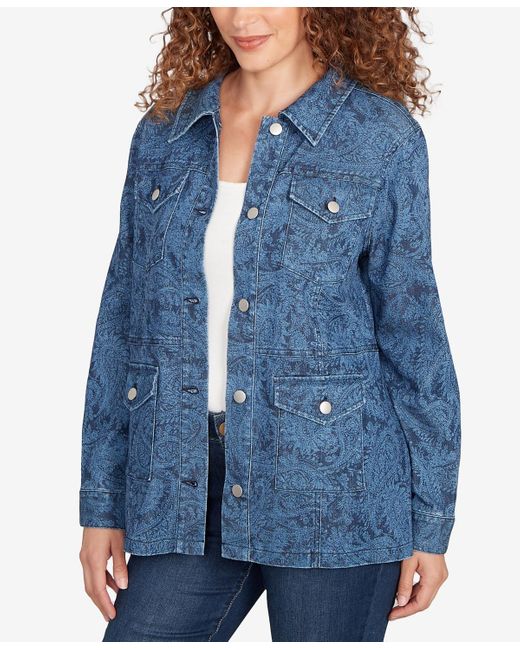 Ruby Rd Blue Petite Paisley Stretch Denim Utility Jacket