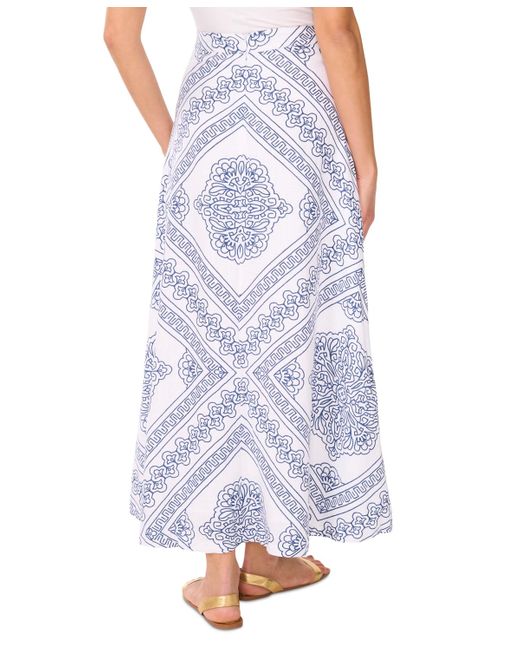 Vince Camuto White Linen-blend A-line Printed Maxi Skirt