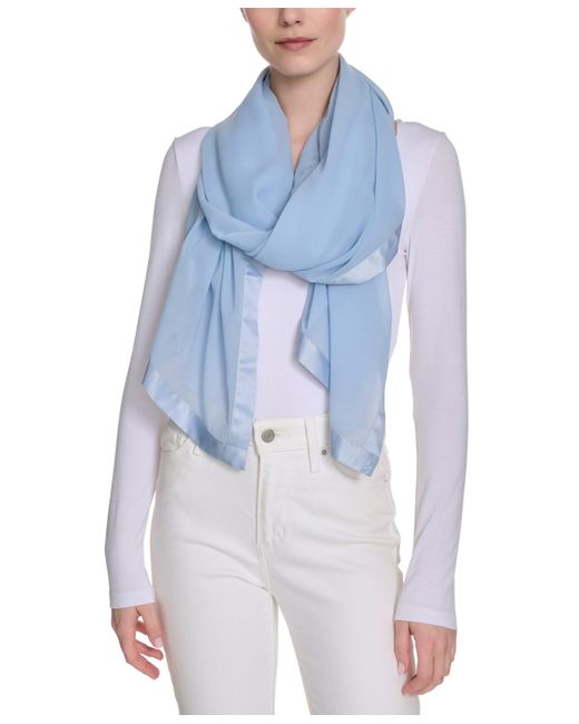 Calvin Klein Blue Elegant Satin-trim Chiffon Evening Wrap