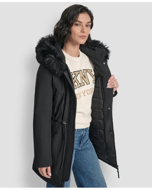 DKNY Black Trim Hooded Anorak Puffer Coat