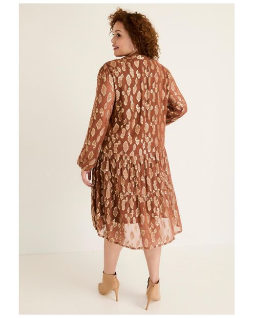June + Vie Brown June + Vie June + Vie Coraline Metallic Print Georgette Dress
