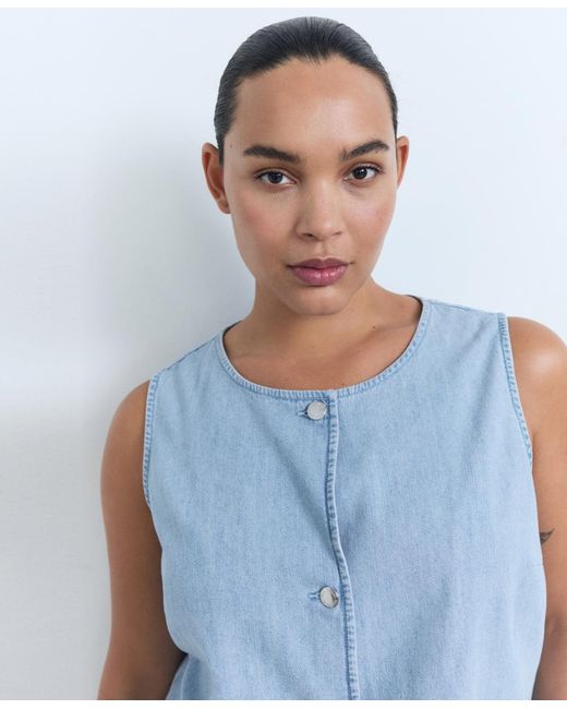 Mango Blue Buttoned Denim Gilet