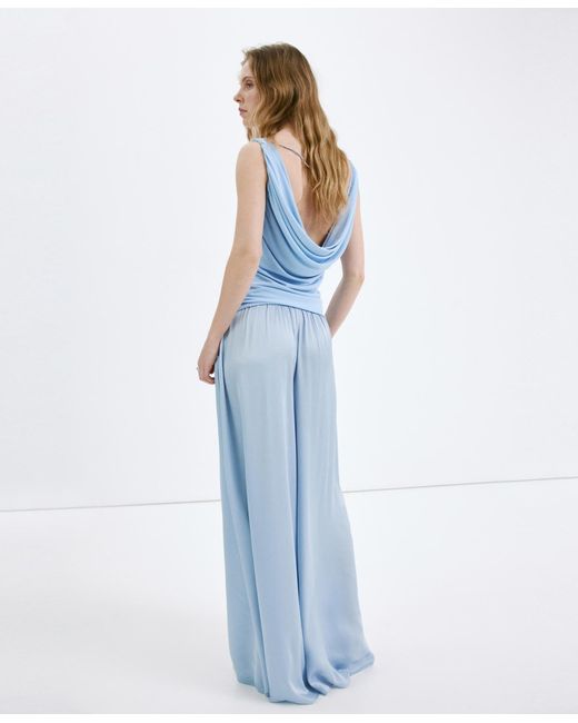 Mango Blue Open-back Draped Top