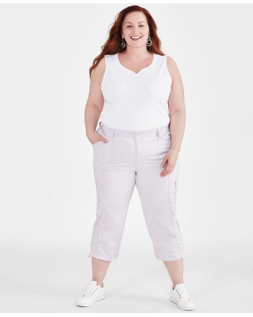 Style & Co. White Plus Size Bungee-hem Capri Pants