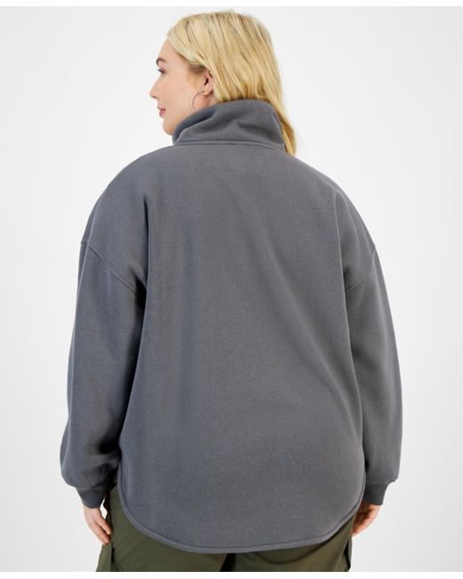 Planet Heart Gray Trendy Plus Size Quarter-snap Fleece