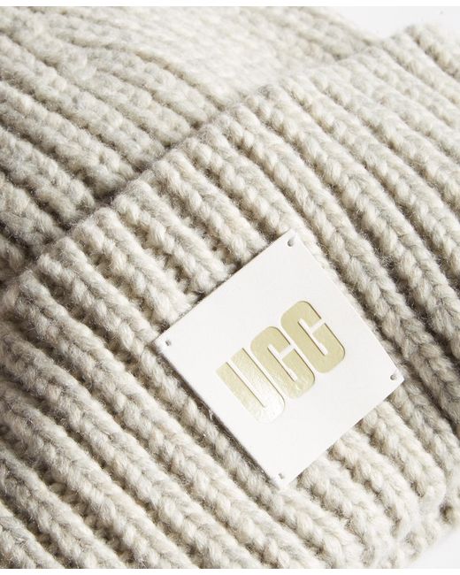 Ugg White Chunky Rib-knit Logo-patch Beanie