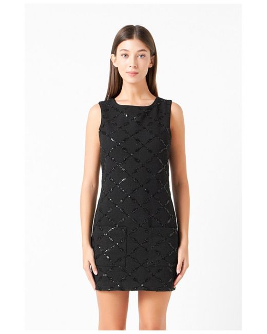 Endless Rose Black Tweed Sleeveless Mini Dress