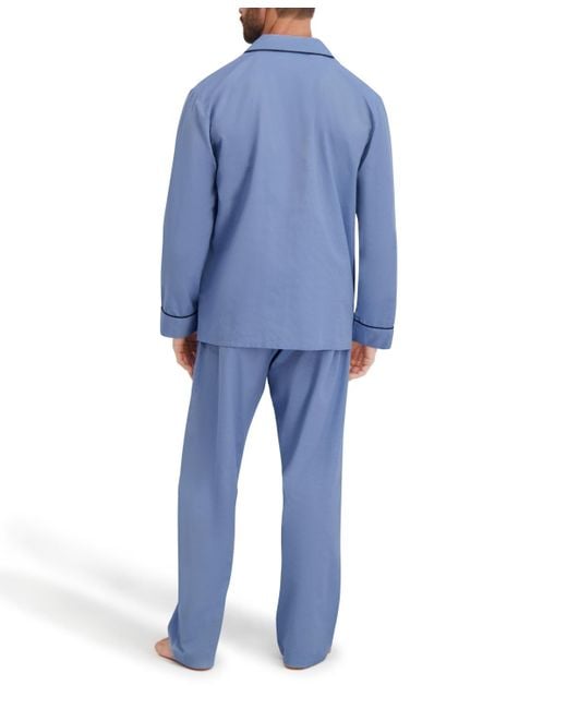 Hanes Blue Woven Button Down Pajama Sleep Set for men
