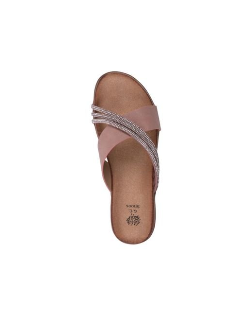 Gc Shoes Women's Brown Iris Embellished Asymmetrical Flat Sandals