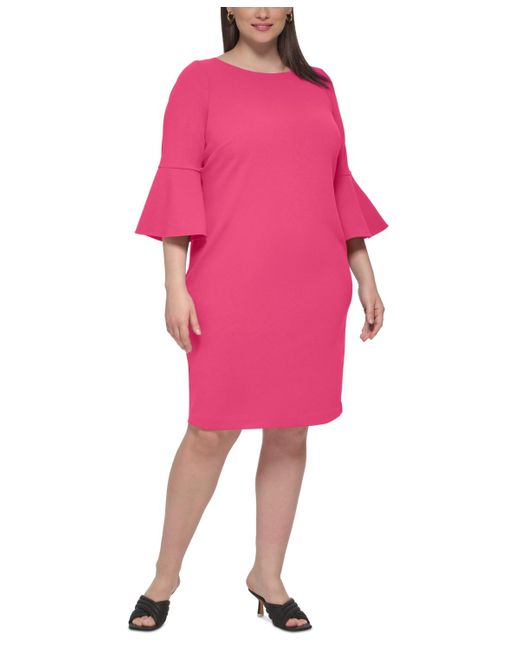 Calvin Klein Pink Plus Size Bell-sleeve Sheath Dress
