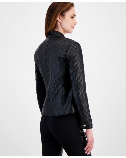 Tahari Quilted Fauxleather Longsleeve Jacket in Black Lyst