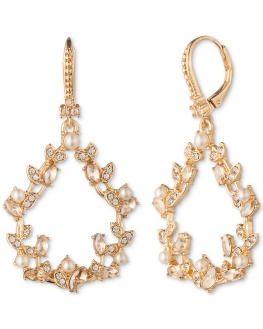 Marchesa Metallic Gold-tone Imitation Pearl & Stone Vine Leaf Orbital Earrings