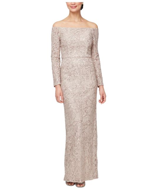 Alex Evenings White Sequined-lace Off-the-shoulder Gown