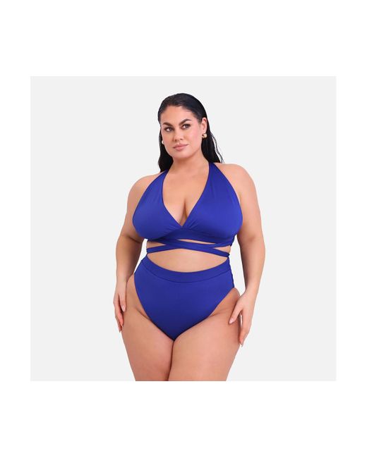 Rebdolls Blue Plus Size Capri High Waist Bikini Bottom