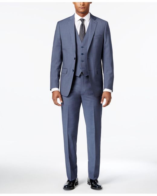 Calvin Klein Men's Extra-slim Fit Light Blue Neat Vested Suit for men