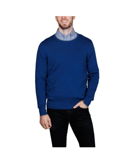 Tailorbyrd Blue Fine Knit Crew Neck Sweater for men