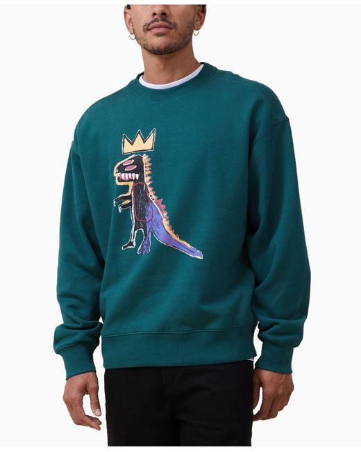 Cotton On Green Basquiat Oversized Crew Neck Sweater for men