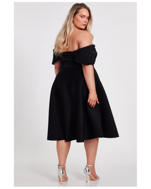 Quiz Black Plus Size Bardot Scuba Foam Skater Dress