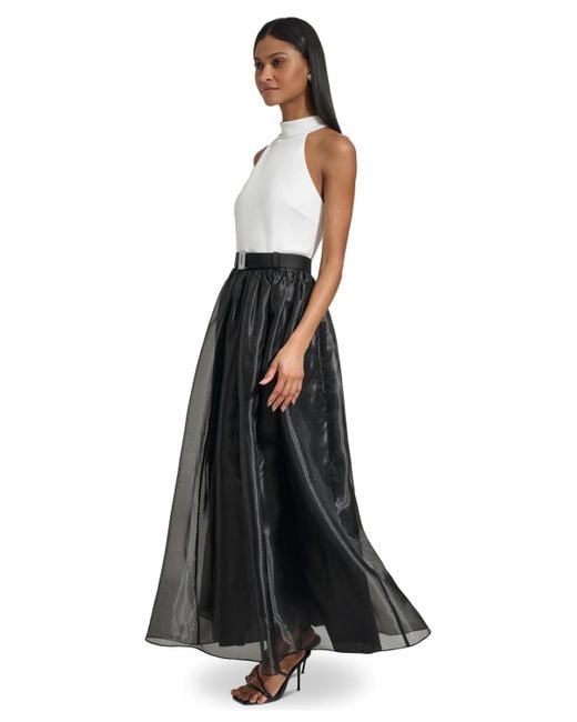 Karl Lagerfeld Black Embellished-belt Organza Gown