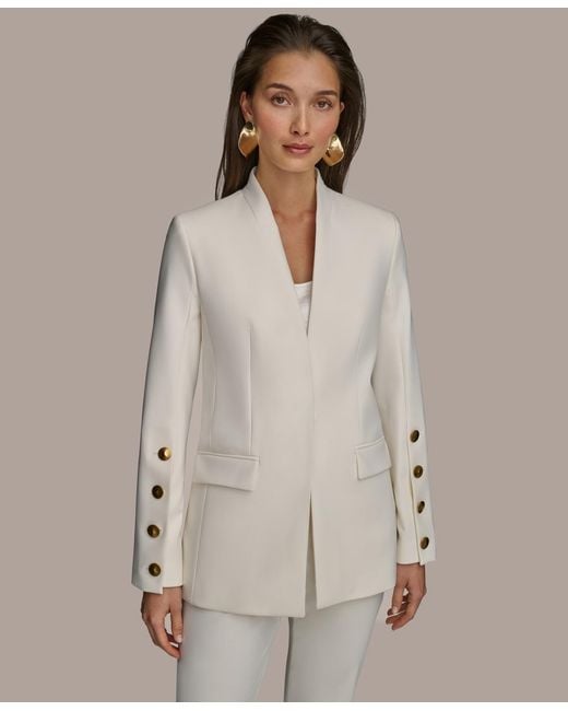 Donna Karan Black Button Sleeve Blazer