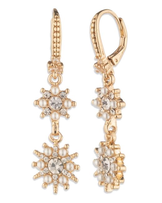 Marchesa Metallic Glass Stone And Imitation Pearl Star Double Drop Earrings