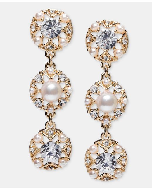 Charter Club Metallic Crystal & Imitation Pearl Triple Drop Earrings