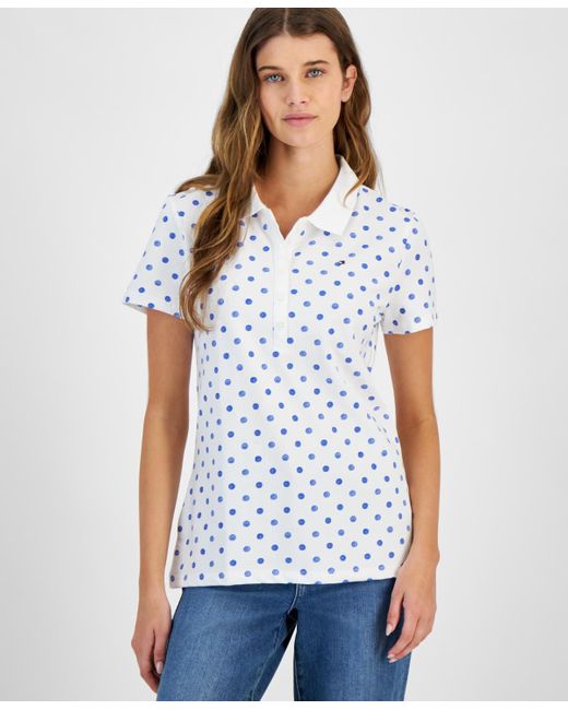 Tommy Hilfiger White Dot Print Short Sleeve Polo Shirt