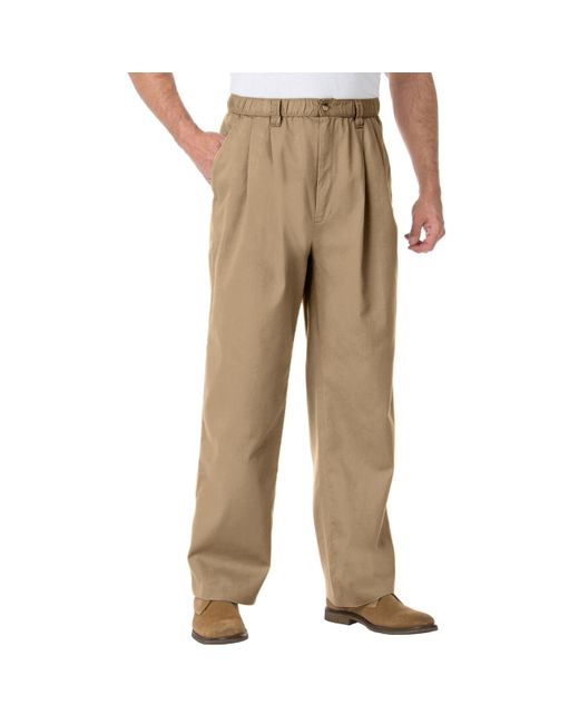 Kingsize Natural Big & Tall Knockarounds Full-elastic Waist Pleated Pants for men