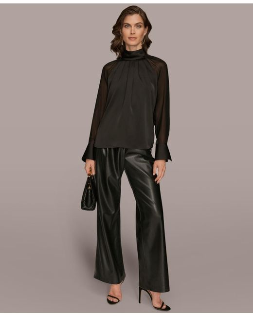 Donna Karan Black High Neck Mix Media Blouse