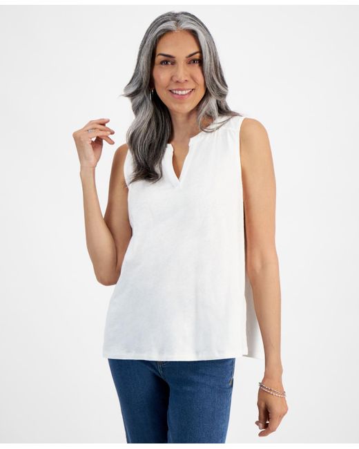Style & Co. White Linen-cotton Sleeveless Top