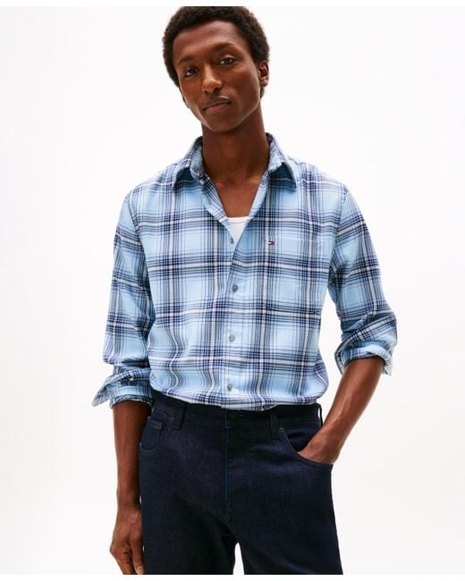 Tommy Hilfiger Blue Regular-fit Blend Checked Shirt for men