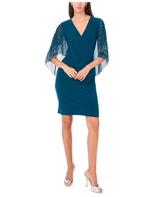 Msk Blue Side Drape Overlay Pull-on Dress