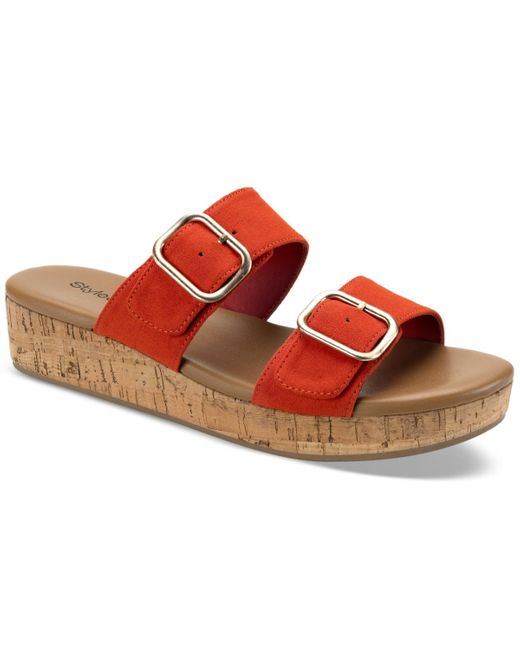 Style & Co. Red Temppestt Slip-on Buckled Wedge Sandals