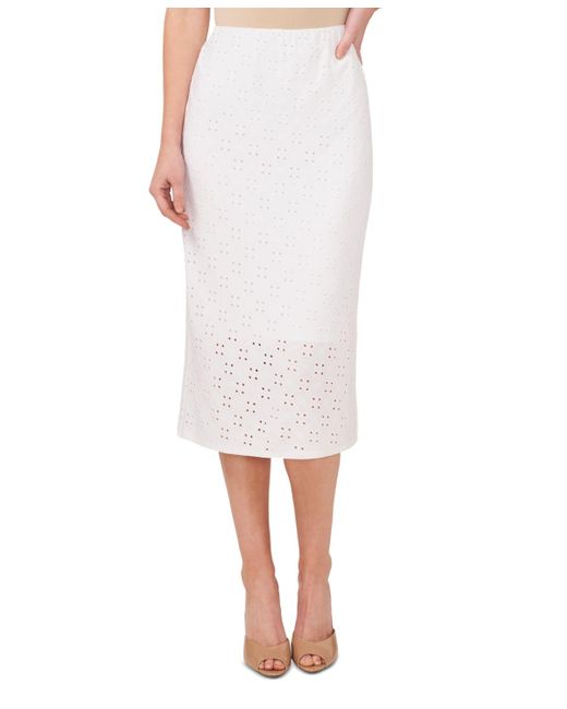 Cece White Open Knit Side Slit Pull-on Midi Skirt