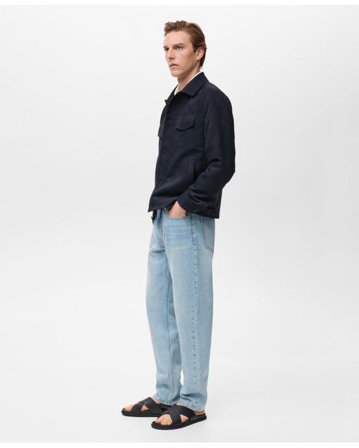 Mango Blue Suede Leather-effect Overshirt for men