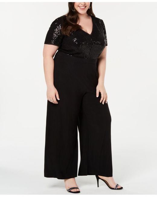 R And M Richards Plus Size Sequined Wide Leg Jumpsuit In Black Lyst