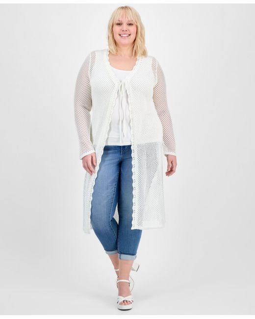 Madden Girl Blue Trendy Plus Size Mesh Tie-front Duster