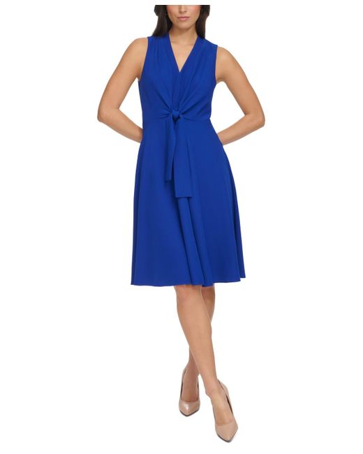 Tommy Hilfiger Blue Crepe Tie-front Sleeveless Dress