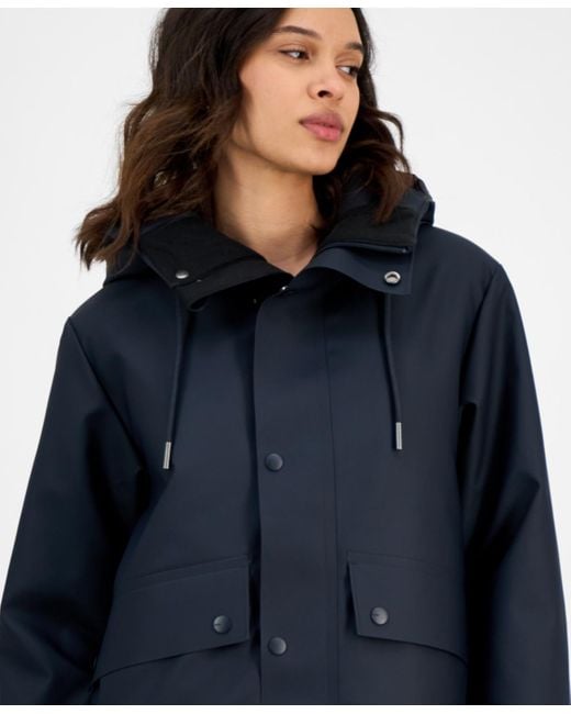 Rains Blue Snap-front Hooded Waterproof Jacket