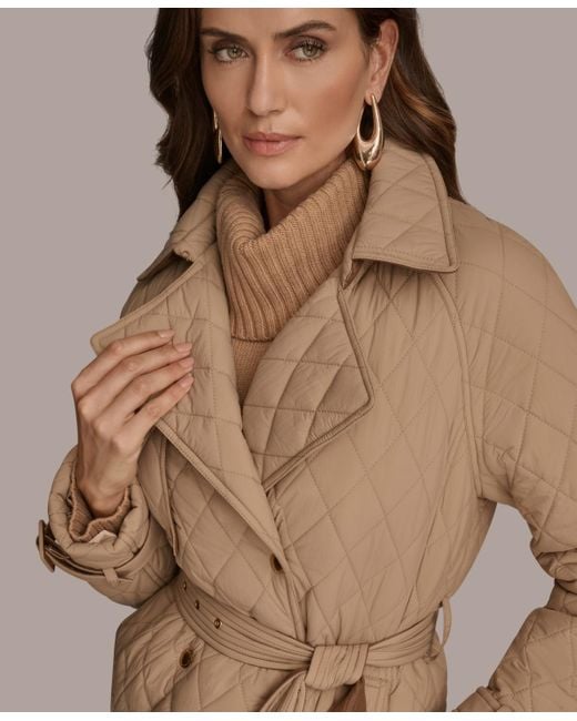 Donna Karan Brown Belted Maxi Quilted Coat