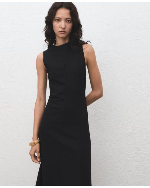 Mango Women's Black Stitching Detail Midi-dress